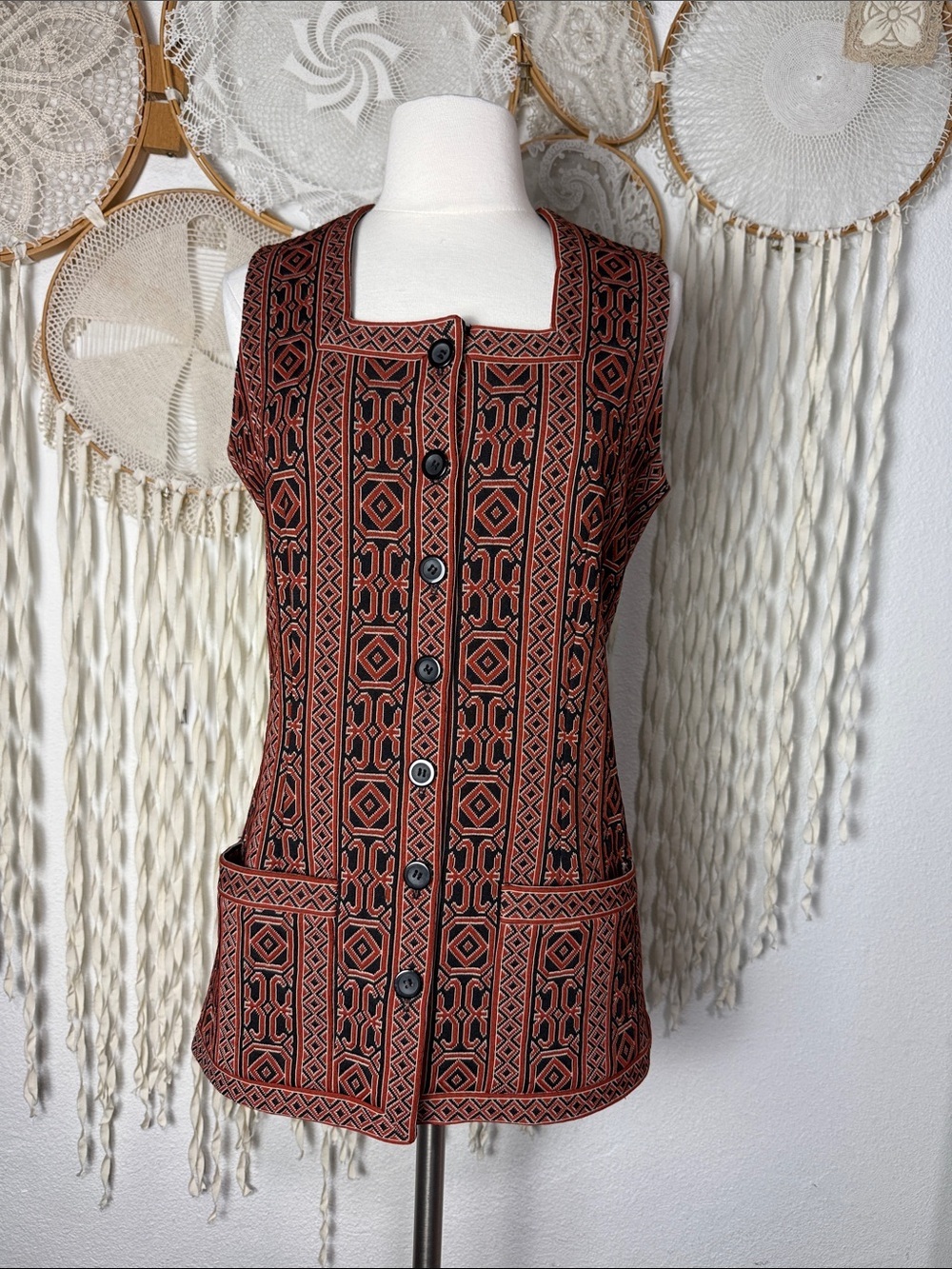 Vintage ACT III Button Front Sleeveless Printed Vest Size S/M